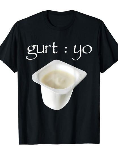 Men's Graphic T-Shirt Gurt Yo White Plastic Yogurt Cup With Creamy Swirl Printed On Black Shirt
