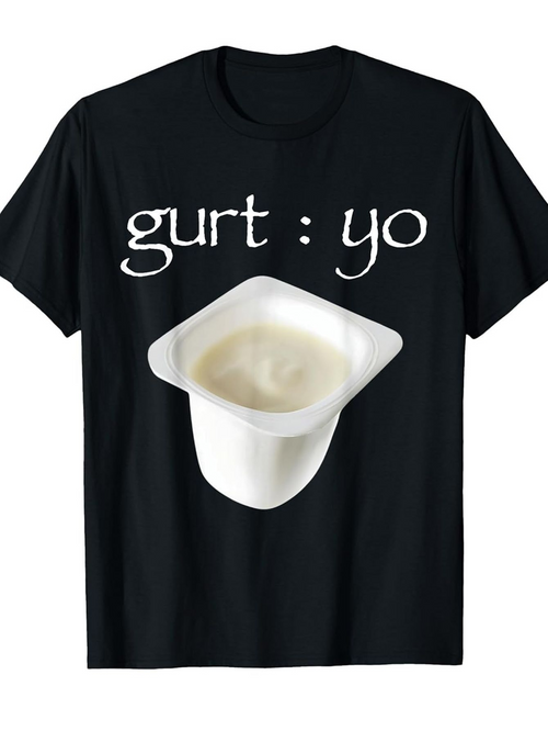 Men's Graphic T-Shirt Gurt Yo White Plastic Yogurt Cup With Creamy Swirl Printed On Black Shirt