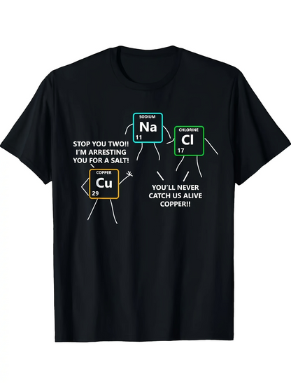 Men's Graphic T-Shirt Funny Cartoon Chemistry Elements With Salt And Copper Characters