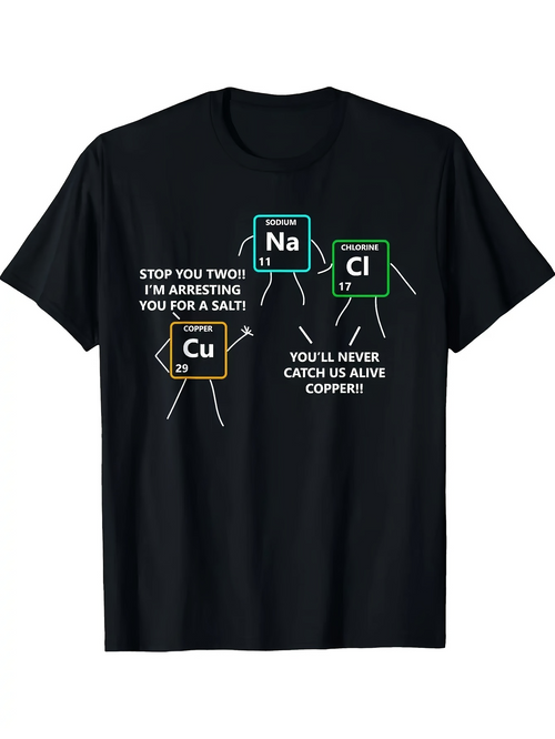 Men's Graphic T-Shirt Funny Cartoon Chemistry Elements With Salt And Copper Characters