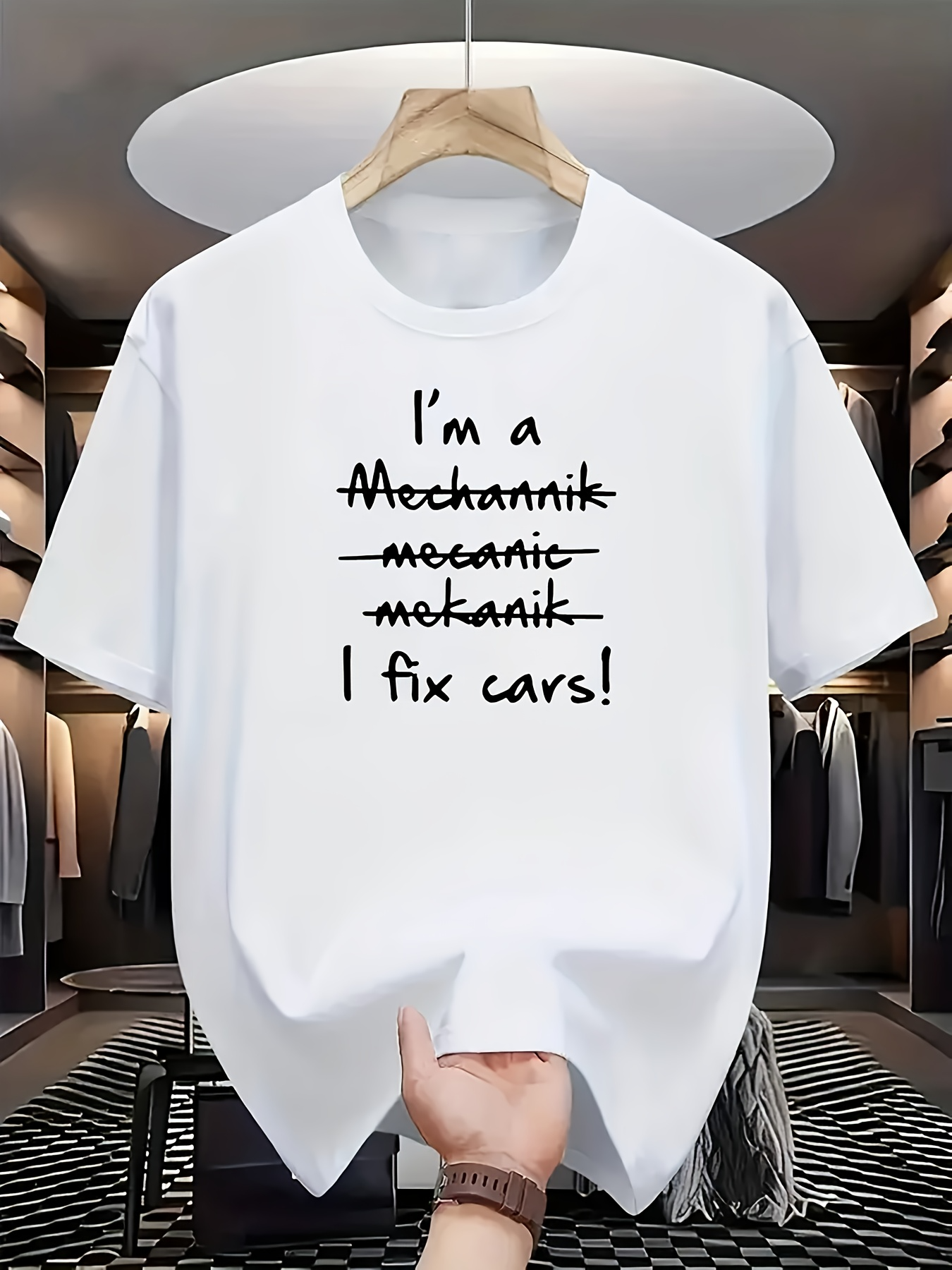 Men's Graphic T-Shirt Im A Mechanic I Fix Cars Statement With Handwritten Font On White Tshirt