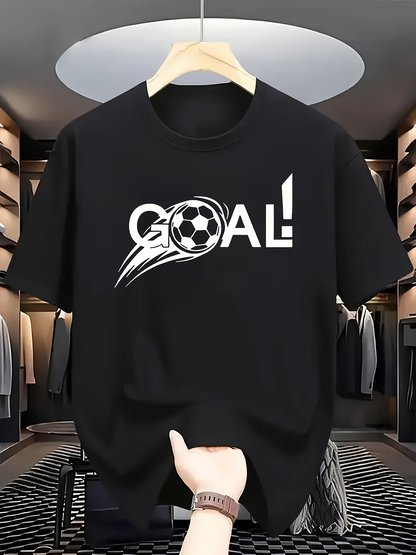 Men's Graphic T-Shirt Goal With Speeding Soccer Ball Graphic Among Bold Letters T Shirt