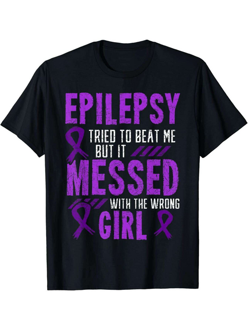 Men's Graphic T-Shirt Epilepsy Tried To Beat Me But It Messed With The Wrong Girl Awareness Ribbon