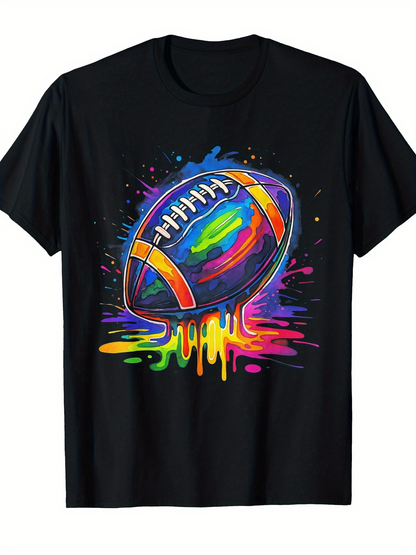 Men's Graphic T-Shirt Colorful Neon Splatter Paint With Melting Abstract Football