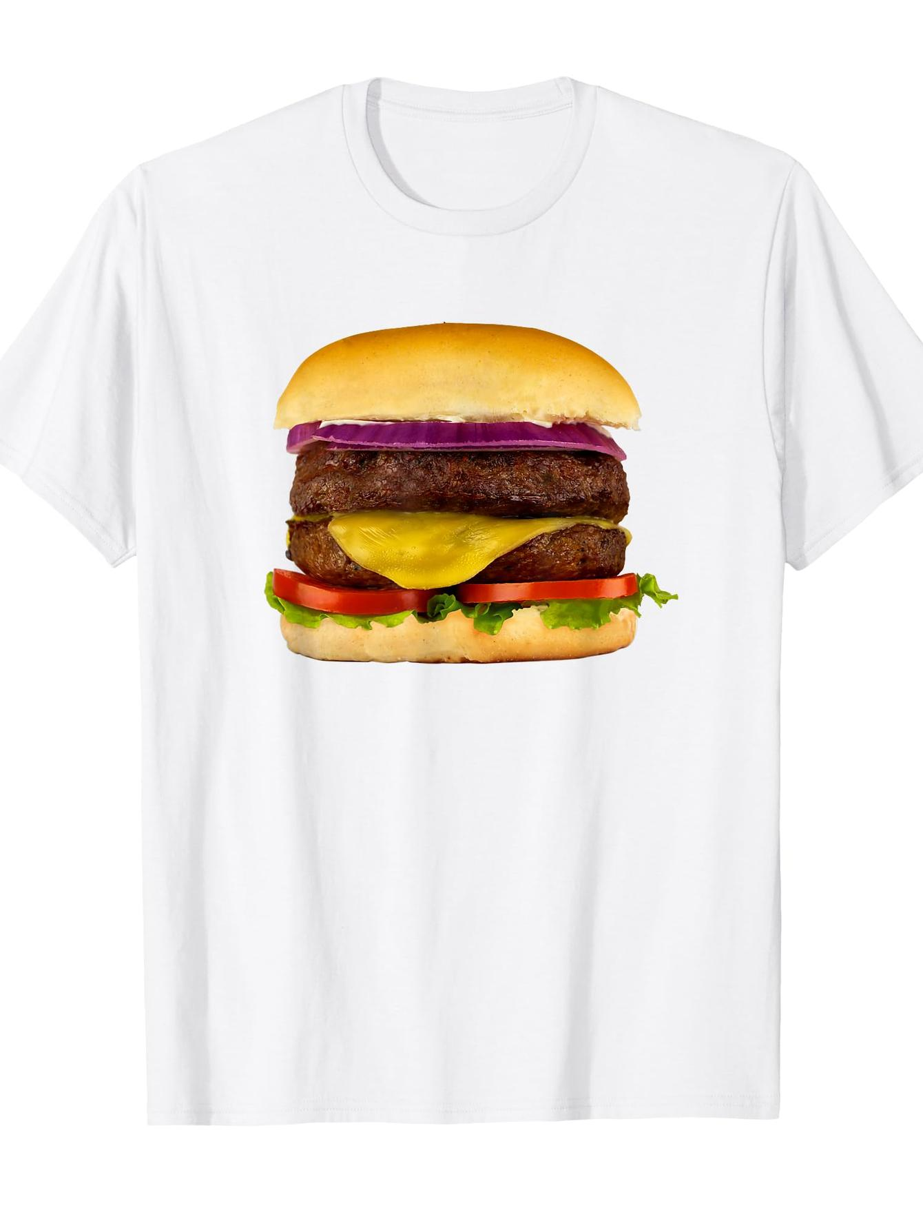 Men's Graphic T-Shirt Juicy Cheeseburger With Fresh Lettuce And Bright Tomato Under Soft Bun Hamburger