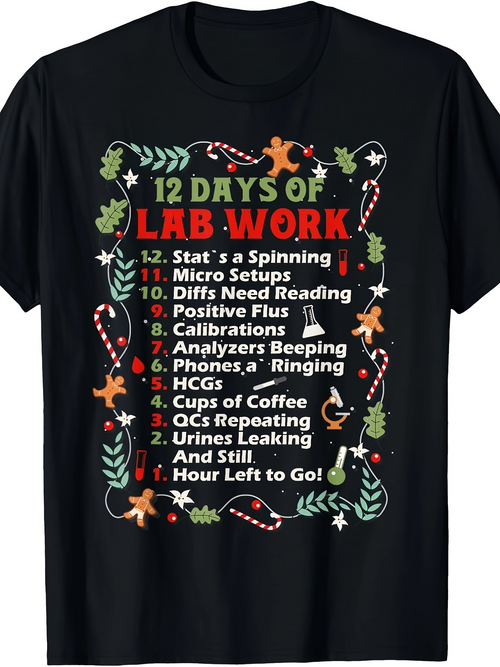Men's Graphic T-Shirt Twelve Festive Laboratory Ornaments With Gingerbread Candy Canes And Greenery T Shirt