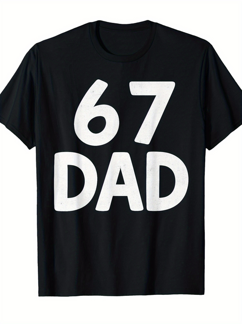 Men's Graphic T-Shirt Bold White Numbers And Letters On Black Cotton Dad T Shirt
