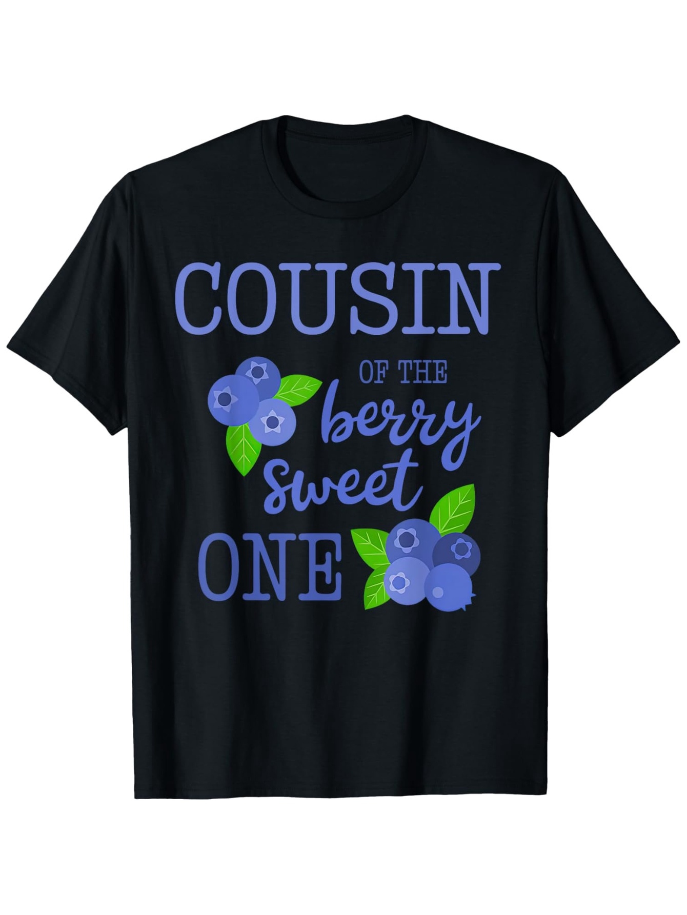 Men's Graphic T-Shirt Cousin Of The Berry Sweet One Blueberries With Green Leaves On Black Shirt