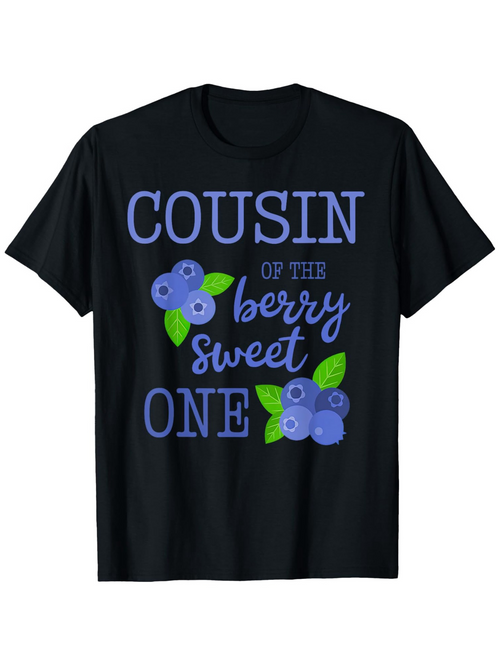 Men's Graphic T-Shirt Cousin Of The Berry Sweet One Blueberries With Green Leaves On Black Shirt