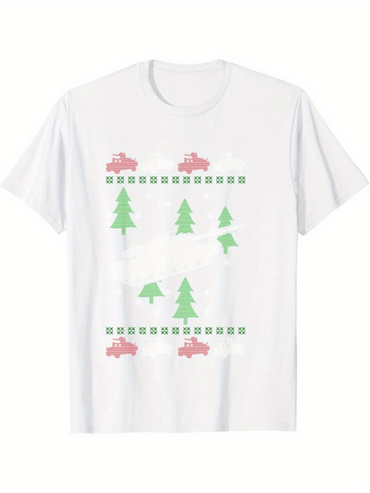 Men's Graphic T-Shirt Minimal Green Pine Trees And Red Cars Pattern Featuring Car