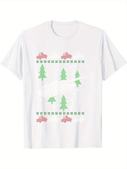 Men's Graphic T-Shirt Minimal Green Pine Trees And Red Cars Pattern Featuring Car