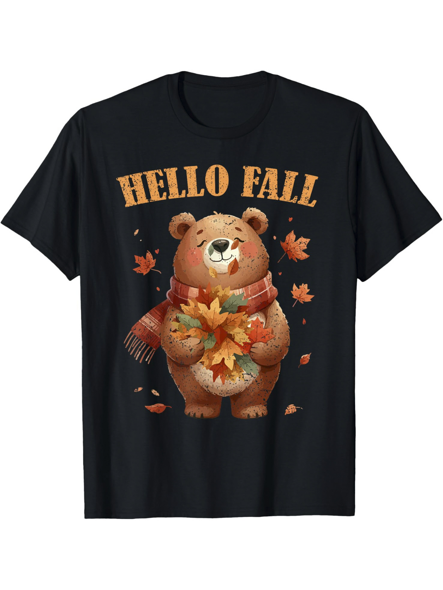 Men's Graphic T-Shirt Hello Fall Cheerful Bear With Autumn Leaves