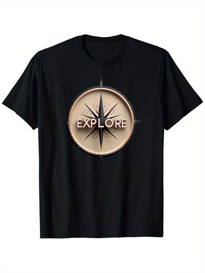 Men's Graphic T-Shirt Explore Vintage Golden Compass Design With Shaded Star Accents Compass