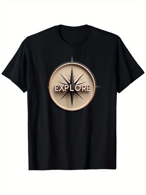 Men's Graphic T-Shirt Explore Vintage Golden Compass Design With Shaded Star Accents Compass