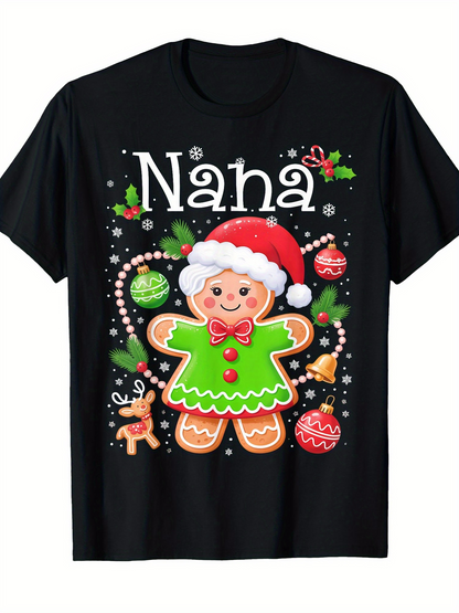 Men's Graphic T-Shirt Nana Christmas Lights With Gingerbread Cookies Surrounded By Festive Ornaments Reindeer