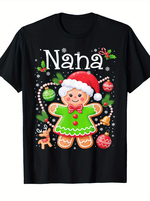 Men's Graphic T-Shirt Nana Christmas Lights With Gingerbread Cookies Surrounded By Festive Ornaments Reindeer