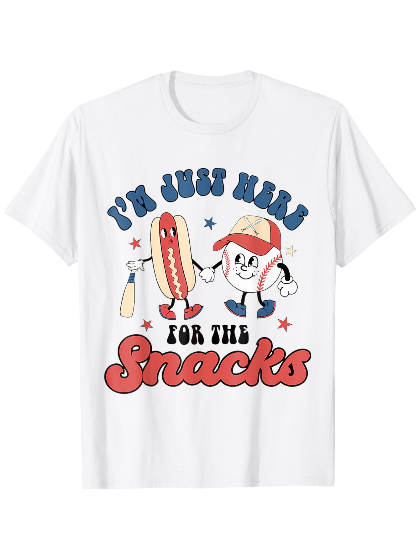 Men's Graphic T-Shirt Im Just Here For The Snacks Vintage Baseball Themed Walking Characters Hot Dog
