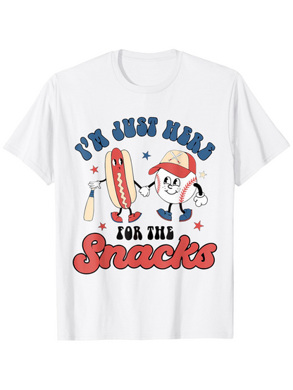 Men's Graphic T-Shirt Im Just Here For The Snacks Vintage Baseball Themed Walking Characters Hot Dog