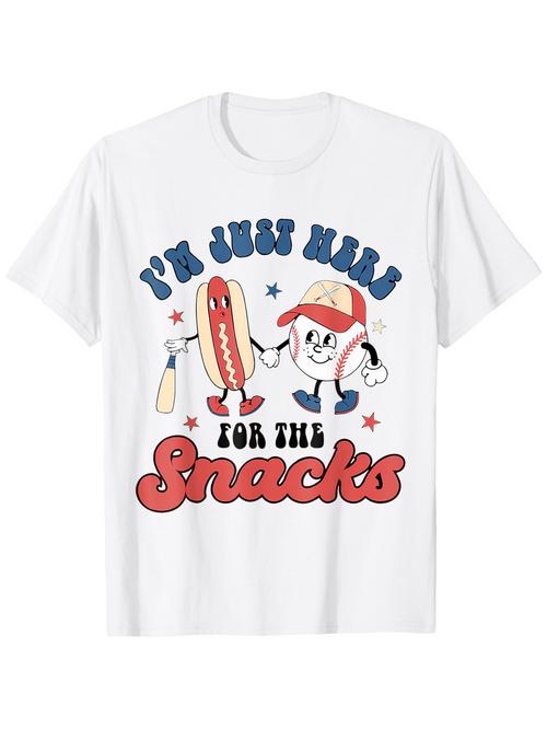Men's Graphic T-Shirt Im Just Here For The Snacks Vintage Baseball Themed Walking Characters Hot Dog