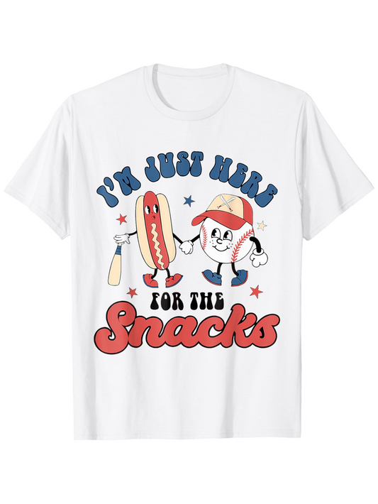 Men's Graphic T-Shirt Im Just Here For The Snacks Vintage Baseball Themed Walking Characters Hot Dog