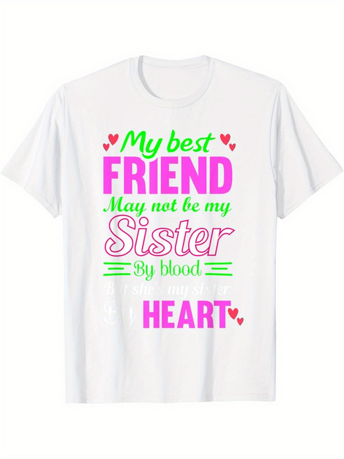 Men's Graphic T-Shirt Colorful Lettering With Decorative Hearts Best Friend Sister Heart