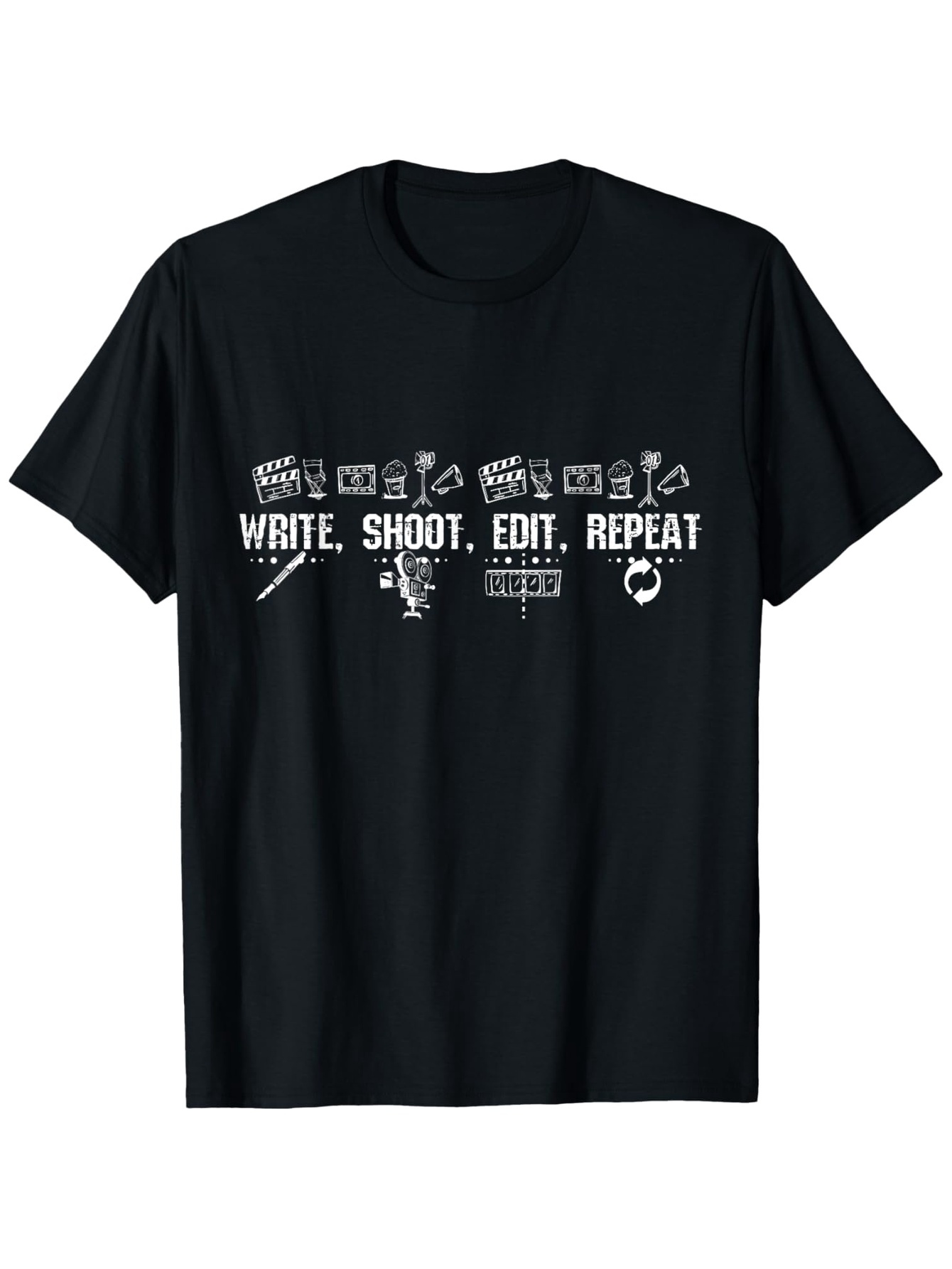 Men's Graphic T-Shirt Write Shoot Edit Repeat Surrounded By Movie Film Equipment Icons T Shirt