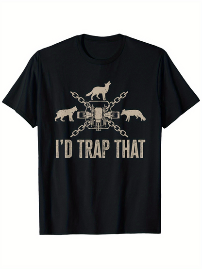 Men's Graphic T-Shirt Id Trap That Wildlife Illustration With Chains Wolves And Trap Central Animal