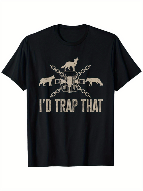 Men's Graphic T-Shirt Id Trap That Wildlife Illustration With Chains Wolves And Trap Central Animal
