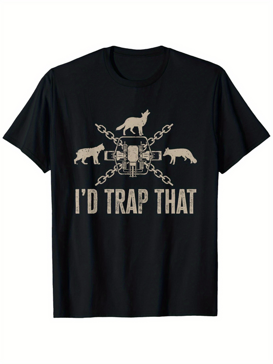 Men's Graphic T-Shirt Id Trap That Wildlife Illustration With Chains Wolves And Trap Central Animal