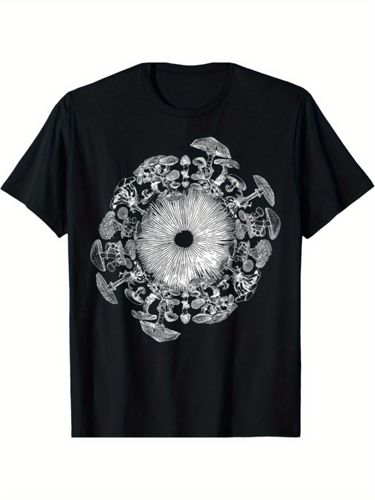 Men's Graphic T-Shirt Intricate Mandala Of Botanical And Fungi Details Forming Circular Mushroom