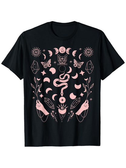 Men's Graphic T-Shirt Mystical Moon Phases With Serpent Flowers And Geometric Sacred Symbols Snake