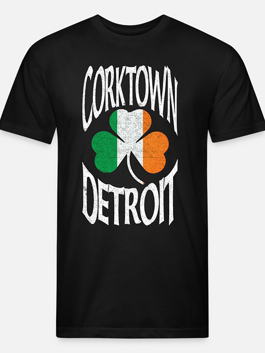 Men's Graphic T-Shirt Corktown Detroit Distressed Tricolor Shamrock Surrounded By Vintage Lettering