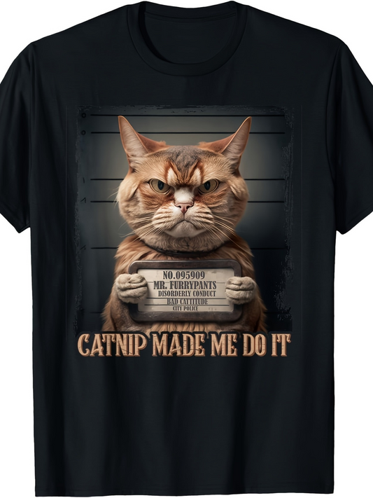 Men's Graphic T-Shirt Catnip Made Me Do It Naughty Cat Police Lineup