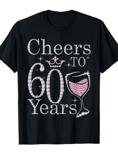 Men's Graphic T-Shirt Cheers To Sixty Years With Pink Glittered Wine Glass