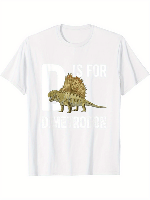 Men's Graphic T-Shirt P Is For Dinosaur With Ancient Spikes And Prehistoric Landscape Dimetrodon