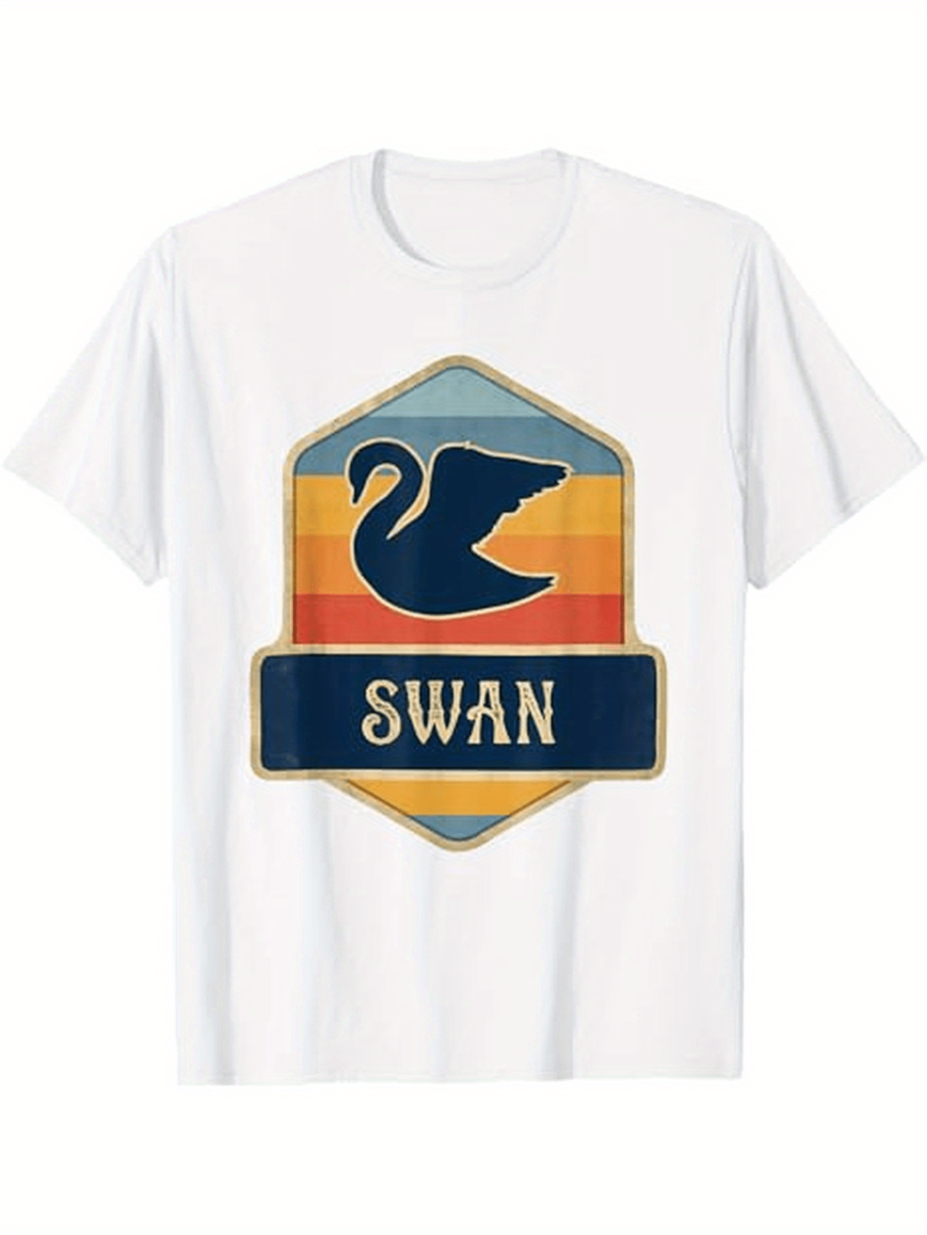 Men's Graphic T-Shirt Retro Sunset Badge With Silhouette Bird And Bold Swan