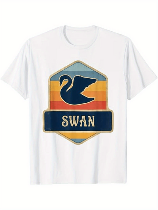 Men's Graphic T-Shirt Retro Sunset Badge With Silhouette Bird And Bold Swan