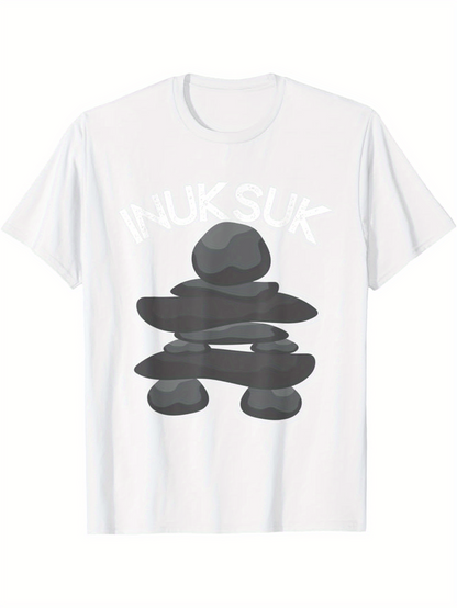 Men's Graphic T-Shirt Inukshuk Stacked Smooth River Stones Among Calm Reflections Art