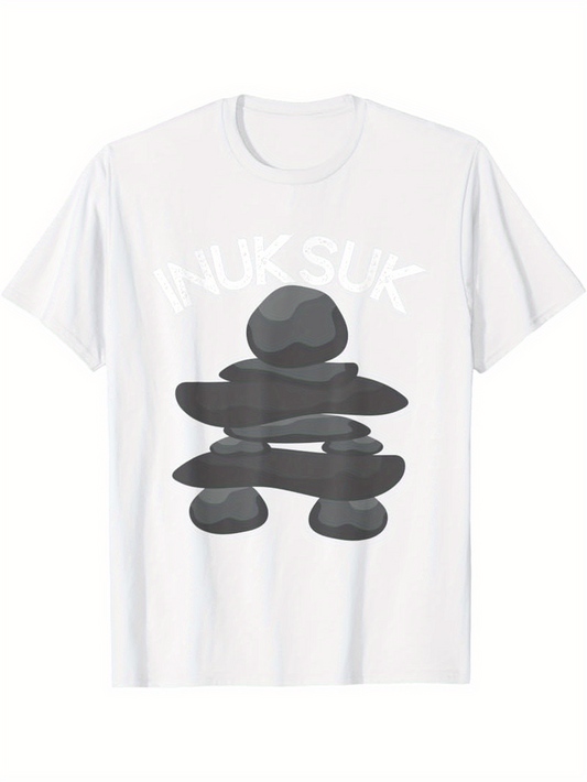 Men's Graphic T-Shirt Inukshuk Stacked Smooth River Stones Among Calm Reflections Art