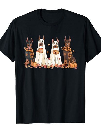 Men's Graphic T-Shirt Halloween Pumpkins With Playful Dogs Wearing Ghost Costumes