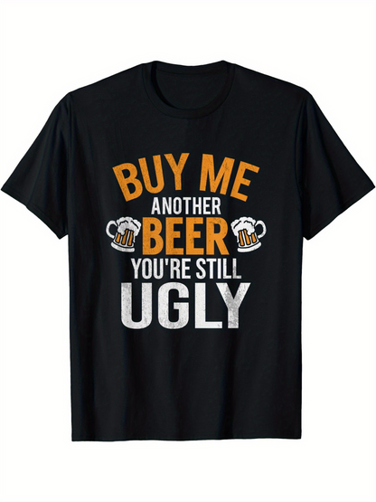 Men's Graphic T-Shirt Buy Me Another Beer With Cartoon Beer Mugs On Black Fabric T Shirt