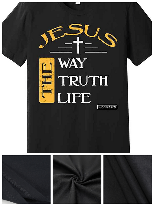 Men's Graphic T-Shirt Jesus The Way Truth Life With Minimalist Faith Lettering Cross
