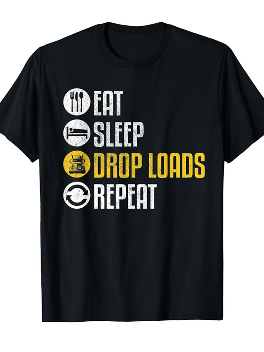 Men's Graphic T-Shirt Eat Sleep Drop Loads Repeat Lettering With Playful Iconography T Shirt