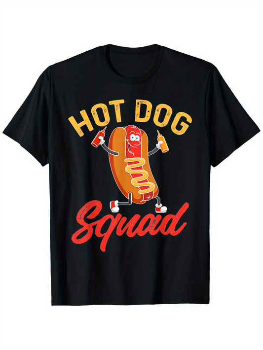 Men's Graphic T-Shirt Hot Dog Squad With Mustard And Ketchup Cheerful Cartoon Hotdog