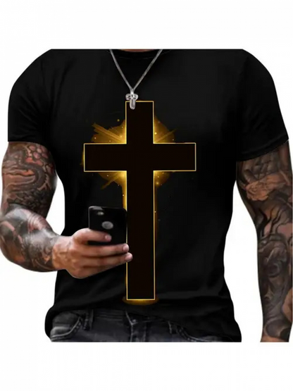 Men's Graphic T-Shirt Radiant Golden Glow With Bold Black Center Cross