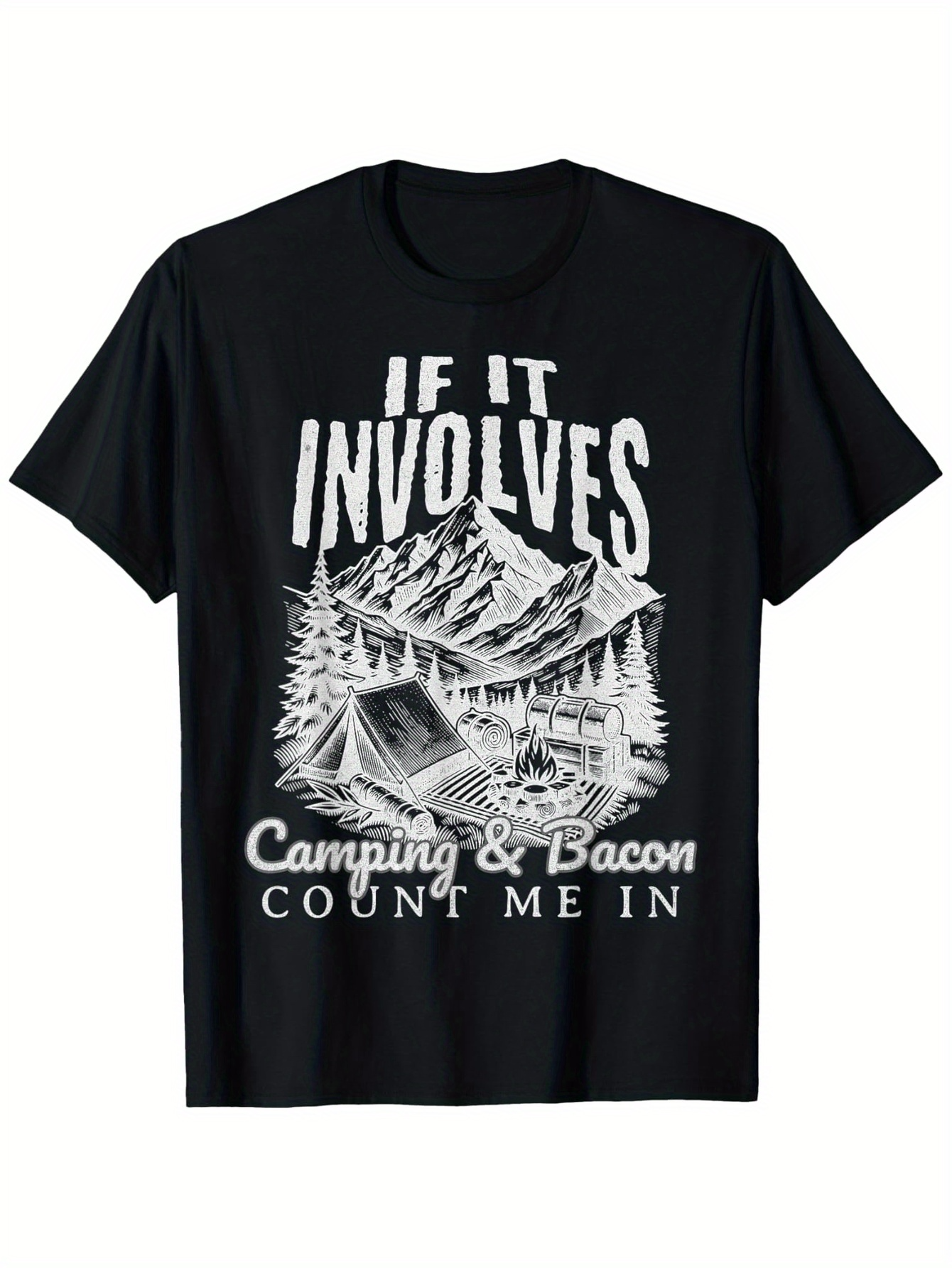 Men's Graphic T-Shirt If It Involves Camping And Bacon Count Me In Forest Cabin Tent