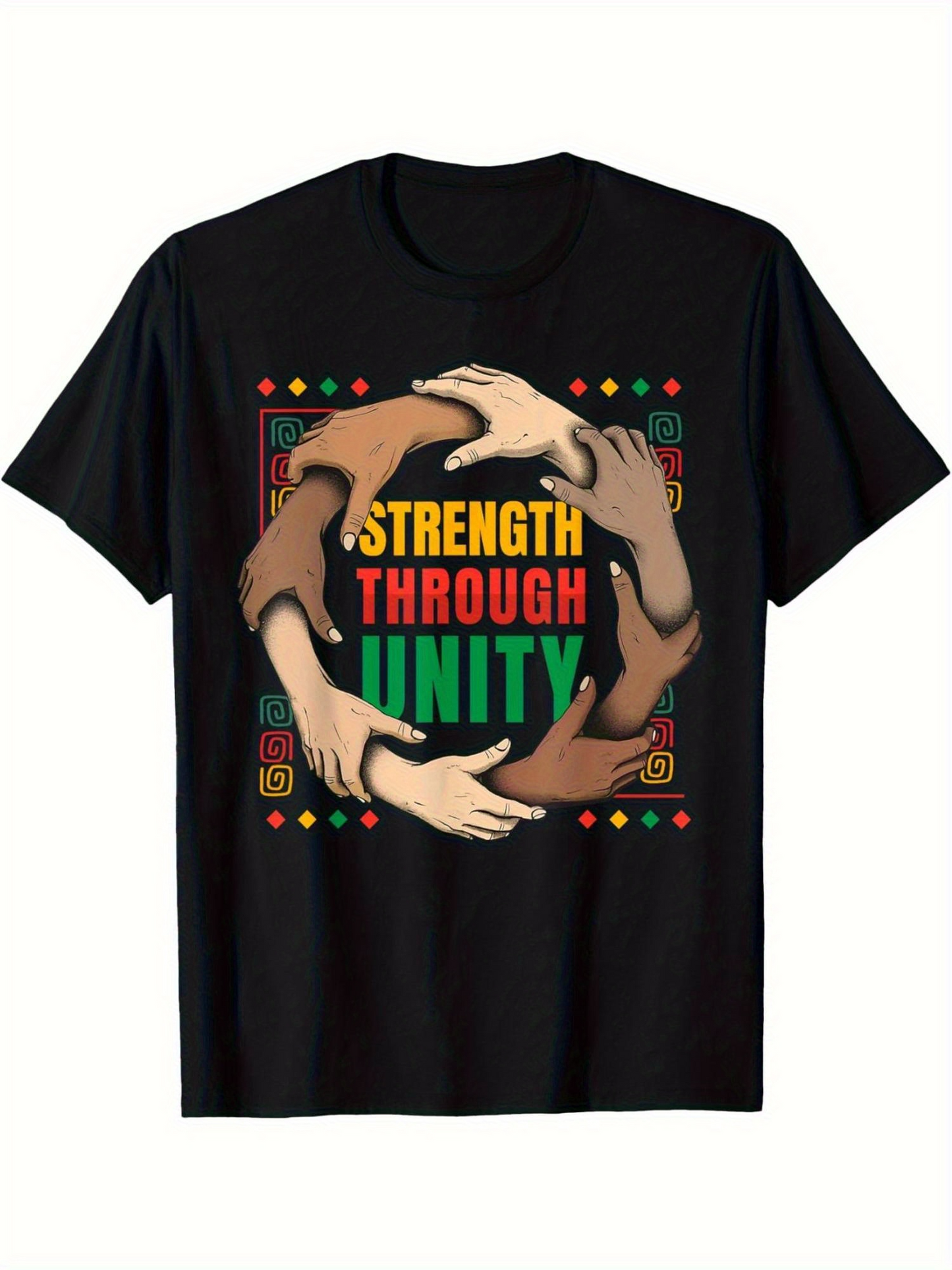 Men's Graphic T-Shirt Strength Through Unity Holding Hands In Colorful Circle Featuring Friendship