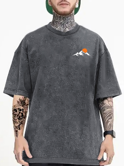 Men's Graphic T-Shirt Small Rising Sun Above Distant Snowy Mountain Peaks T Shirt
