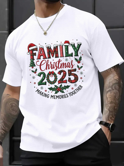 Men's Graphic T-Shirt Family Christmas Making Memories Together Colorful Festive Print With Snowflakes And Holly Leaves T Shirt