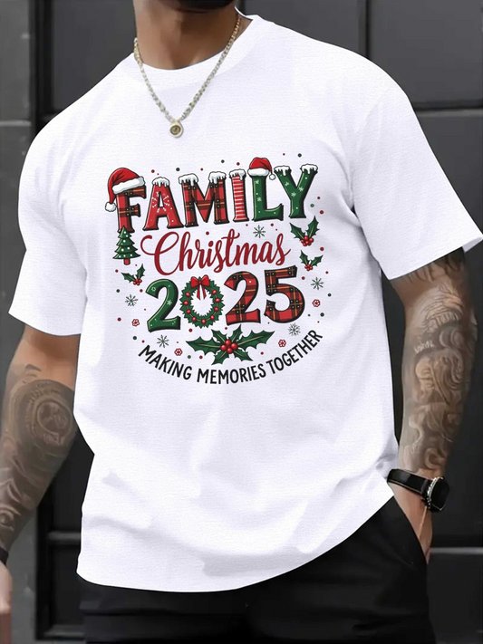 Men's Graphic T-Shirt Family Christmas Making Memories Together Colorful Festive Print With Snowflakes And Holly Leaves T Shirt